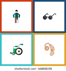 Flat Icon Disabled Set Of Audiology, Injured, Spectacles And Other Vector Objects. Also Includes Disability, Aid, Sunglasses Elements.