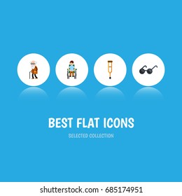 Flat Icon Disabled Set Of Disabled Person, Spectacles, Stand Vector Objects. Also Includes Handicapped, Crutch, Ancestor Elements.