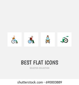 Flat Icon Disabled Set Of Disabled Person, Equipment, Wheelchair And Other Vector Objects. Also Includes Disabled, Equipment, Handicapped Elements.