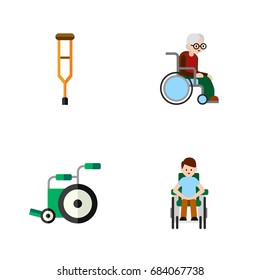 Flat Icon Disabled Set Of Stand, Wheelchair, Equipment Vector Objects. Also Includes Equipment, Wheelchair, Stand Elements.