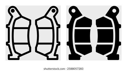 Flat icon of disc brake pads, a key component in modern motorcycle braking systems. The design features a detailed yet straightforward outline, perfect for mechanic shops and  infographics. 