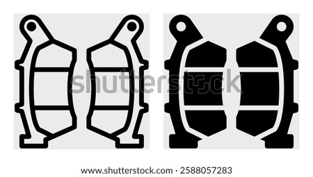 Flat icon of disc brake pads, a key component in modern motorcycle braking systems. The design features a detailed yet straightforward outline, perfect for mechanic shops and  infographics. 