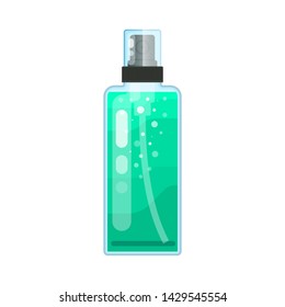 Flat Icon Displaying Soap or Cosmetic for Web and Print Design. Flat Style Dispenser, Green Liquid. 