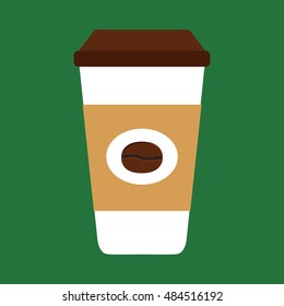 Flat icon disposable coffee cup with coffee beans. Vector illustration.