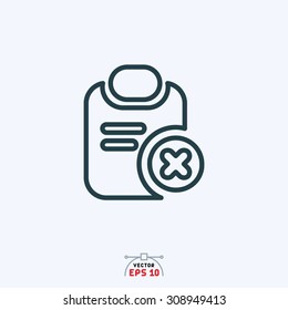 Flat icon of document with cross sign.
