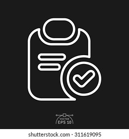 Flat icon of document with tick sign.