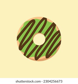 Flat icon donut with chocolate topping isolated on light yellow background. Vector illustration.