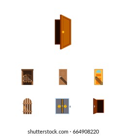 Flat Icon Door Set Of Approach, Entrance, Entry And Other Vector Objects. Also Includes Door, Saloon, Entrance Elements.