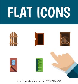 Flat Icon Door Set Of Approach, Wooden Fence, Door And Other Vector Objects. Also Includes Wooden, Entrance, Door Elements.