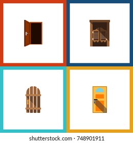 Flat Icon Door Set Of Approach, Saloon, Exit And Other Vector Objects. Also Includes Approach, Door, Frame Elements.