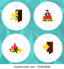Flat Icon Door Set Of Emergency, Open Door, Fire Exit And Other Vector Objects. Also Includes Entry, Emergency, Exit Elements.