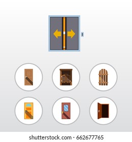 Flat Icon Door Set Of Entrance, Wooden Fence, Lobby And Other Vector Objects. Also Includes Lobby, Gate, Exit Elements.