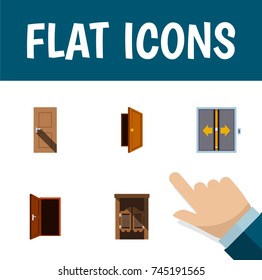 Flat Icon Door Set Of Entrance, Approach, Lobby And Other Vector Objects. Also Includes Lobby, Saloon, Entry Elements.