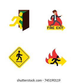 Flat Icon Door Set Of Fire Exit, Direction Pointer, Open Door And Other Vector Objects. Also Includes Door, Emergency, Fire Elements.