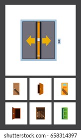 Flat Icon Door Set Of Frame, Entry, Lobby And Other Vector Objects. Also Includes Wooden, Saloon, Frame Elements.