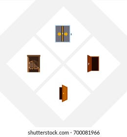 Flat Icon Door Set Of Lobby, Saloon, Entry And Other Vector Objects. Also Includes Saloon, Elevator, Door Elements.