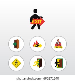 Flat Icon Door Set Of Open Door, Emergency, Evacuation And Other Vector Objects. Also Includes Evacuation, Board, Fire Elements.
