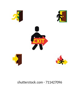 Flat Icon Door Set Of Open Door, Entry, Fire Exit And Other Vector Objects. Also Includes Directional, Arrow, Entry Elements.