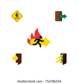 Flat Icon Door Set Of Open Door, Directional, Fire Exit And Other Vector Objects. Also Includes Directional, Arrow, Direction Elements.