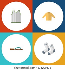 Flat Icon Dress Set Of Beach Sandal, Banyan, Singlet Vector Objects. Also Includes Man, Banyan, Sleeveless Elements.