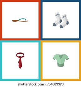 Flat Icon Dress Set Of Beach Sandal, Casual, Cravat Vector Objects. Also Includes Socks, Clothes, Cravat Elements.