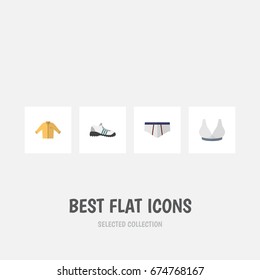 Flat Icon Dress Set Of Brasserie, Banyan, Sneakers And Other Vector Objects. Also Includes Breast, Banyan, Underclothes Elements.