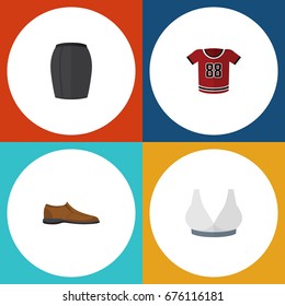Flat Icon Dress Set Of Brasserie, T-Shirt, Male Footware And Other Vector Objects. Also Includes Uniform, Apparel, Bra Elements.