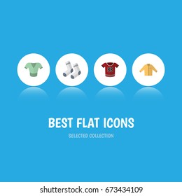 Flat Icon Dress Set Of Casual, Foot Textile, Banyan And Other Vector Objects. Also Includes Textile, Clothes, Banyan Elements.