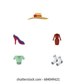 Flat Icon Dress Set Of Casual, Heeled Shoe, Clothes And Other Vector Objects. Also Includes Heeled, Garment, Textile Elements.
