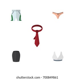 Flat Icon Dress Set Of Cravat, Brasserie, Stylish Apparel And Other Vector Objects. Also Includes Breast, Bra, Underwear Elements.