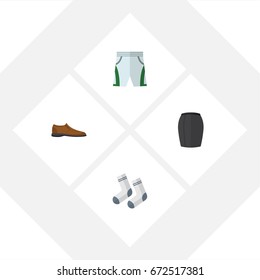 Flat Icon Dress Set Of Foot Textile, Trunks Cloth, Stylish Apparel And Other Vector Objects. Also Includes Man, Cloth, Shoe Elements.