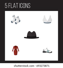 Flat Icon Dress Set Of Foot Textile, Brasserie, Clothes And Other Vector Objects. Also Includes Fedora, Breast, Clothes Elements.