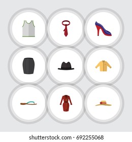 Flat Icon Dress Set Of Heeled Shoe, Panama, Singlet And Other Vector Objects. Also Includes Man, Singlet, Tank Elements.