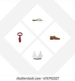 Flat Icon Dress Set Of Male Footware, Brasserie, Cravat And Other Vector Objects. Also Includes Shoe, Flip, Flop Elements.