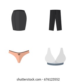 Flat Icon Dress Set Of Pants, Lingerie, Stylish Apparel And Other Vector Objects. Also Includes Apparel, Lingerie, Bra Elements.