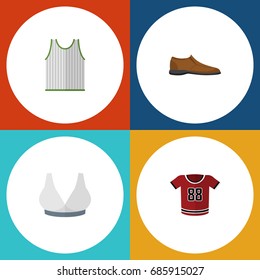 Flat Icon Dress Set Of Singlet, Brasserie, T-Shirt And Other Vector Objects. Also Includes Singlet, Bra, Footware Elements.