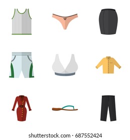 Flat Icon Dress Set Of Singlet, Clothes, Trunks Cloth And Other Vector Objects. Also Includes Underwear, Breast, Sleeveless Elements.