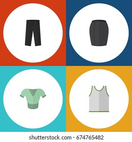 Flat Icon Dress Set Of Stylish Apparel, Casual, Pants And Other Vector Objects. Also Includes Trousers, Blouse, Apparel Elements.