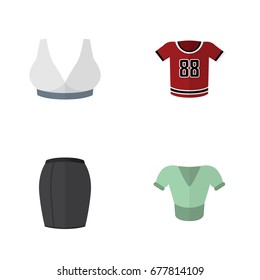 Flat Icon Dress Set Of T-Shirt, Casual, Brasserie And Other Vector Objects. Also Includes Breast, Apparel, Bra Elements.