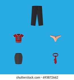 Flat Icon Dress Set Of T-Shirt, Pants, Cravat And Other Vector Objects. Also Includes Cravat, Shirt, Underwear Elements.