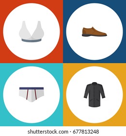 Flat Icon Dress Set Of Underclothes, Male Footware, Brasserie And Other Vector Objects. Also Includes Shoe, Uniform, Bra Elements.