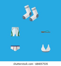 Flat Icon Dress Set Of Underclothes, Foot Textile, Brasserie And Other Vector Objects. Also Includes Sandal, Textile, Underclothes Elements.