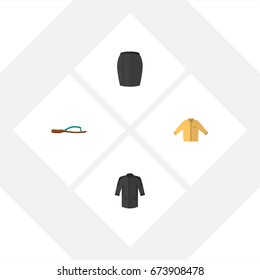 Flat Icon Dress Set Of Uniform, Banyan, Stylish Apparel And Other Vector Objects. Also Includes Woman, Shirt, Flop Elements.