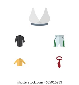 Flat Icon Dress Set Of Uniform, Brasserie, Trunks Cloth And Other Vector Objects. Also Includes Uniform, Necktie, Sport Elements.