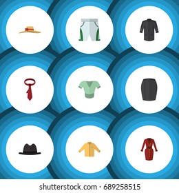 Flat Icon Dress Set Of Uniform, Banyan, Casual And Other Vector Objects. Also Includes Trunks, Panama, Tie Elements.