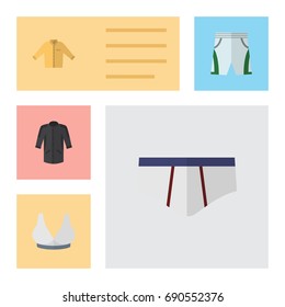 Flat Icon Dress Set Of Uniform, Brasserie, Trunks Cloth And Other Vector Objects. Also Includes Bra, Cloth, Sport Elements.