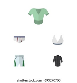 Flat Icon Dress Set Of Uniform, Casual, Underclothes And Other Vector Objects. Also Includes Shorts, Underwear, Cloth Elements.