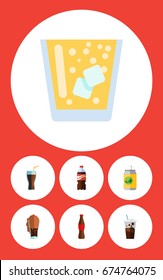 Flat Icon Drink Set Of Beverage, Lemonade, Bottle And Other Vector Objects. Also Includes Carbonated, Soda, Bottle Elements.