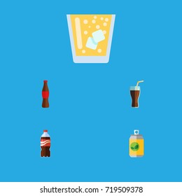 Flat Icon Drink Set Of Fizzy Drink, Bottle, Juice And Other Vector Objects. Also Includes Juice, Fizzy, Beverage Elements.