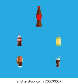 Flat Icon Drink Set Of Soda, Bottle, Juice And Other Vector Objects. Also Includes Soda, Drink, Beverage Elements.